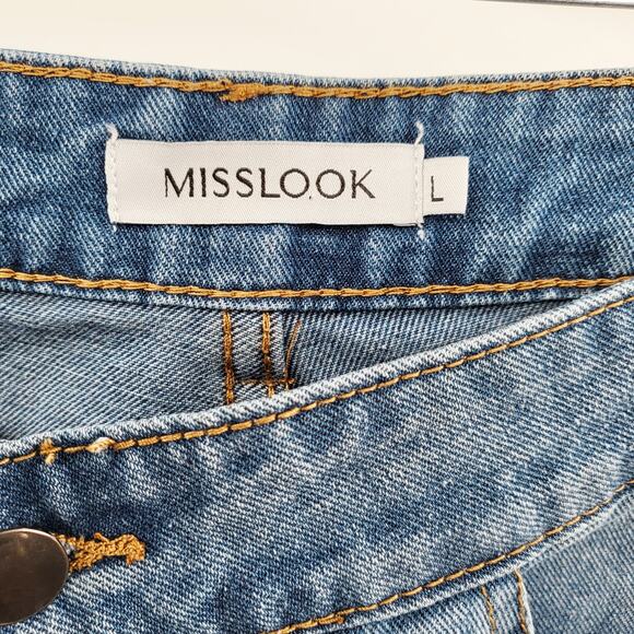 MISSLOOK Blue Asymmetrical Distressed Jeans Button Fly Jogger Style Women's L - Picture 5 of 7